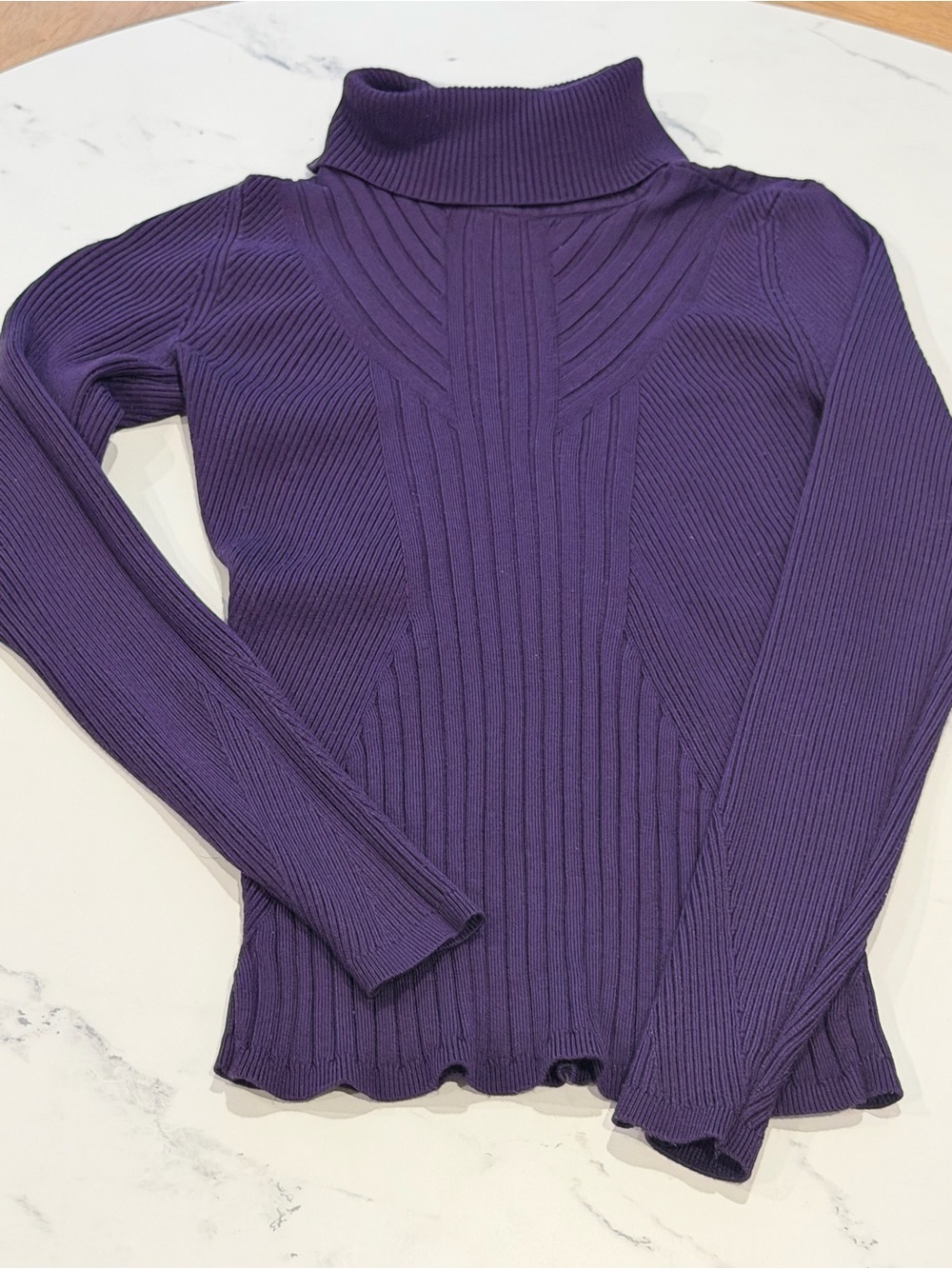 White House Black Market Purple Ribbed Turtleneck Long Sleeve Top
